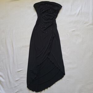 Vintage Y2K 90s Black Long Gown Rhinestone Tube Dress Strapless Gothic Witchy
